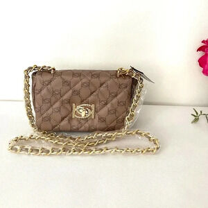BEBE Liv Monogram Crossbody Bag Taupe/Dark Taupe Logo